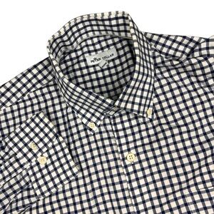 Peter‎ Millar Dress Shirt Mens Large Blue White Checkered Long Sleeve Cotton